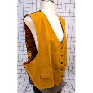 VTG. Genuine Leather Vest~Arizona Jean Company~ Women 2X~Tan Front/Western Print